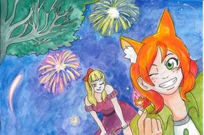 Vier Jugendliche halten sich in der Nacht an einem Zaun auf.