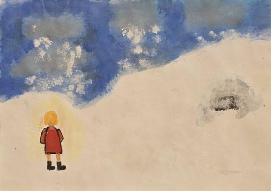 Ein blondes Kind schaut in den Sternenhimmel