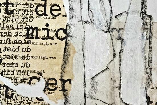 ein Bild aus der Ausstellung von Bettina Engel: Eine Zeichnung und Schrift
