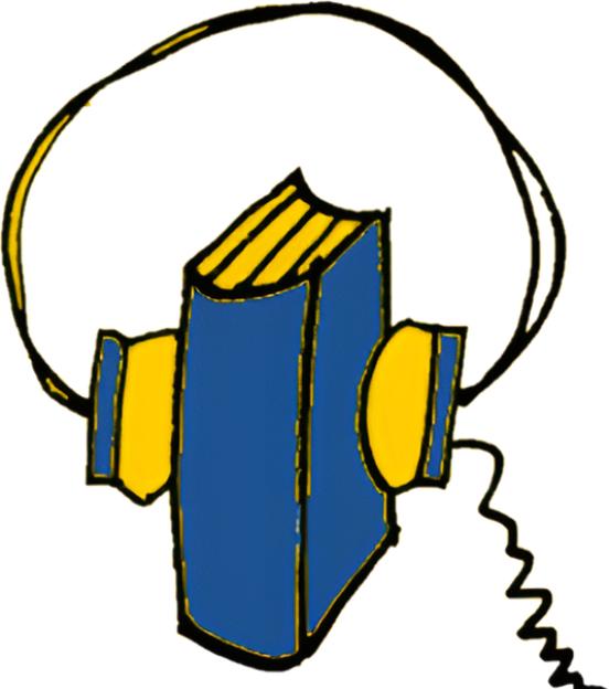das Logo des Podcasts: ein Buch mit Kopfhörern