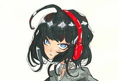EiDas Porträt eines jungen Mädchens mir schwarzen Haaren und roten Kopfhörern. Das Bild ist im Mangastil gemalt.n 