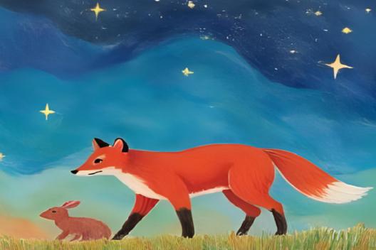 ein gemalter Fuchs unterm Sternenhimmel