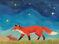 ein gemalter Fuchs unterm Sternenhimmel