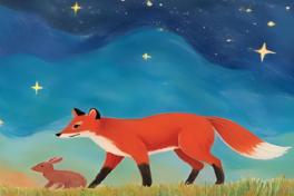 ein gemalter Fuchs unterm Sternenhimmel