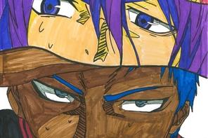 Eine bunte Mangazeichnung, die vier Gesichtsausschnitte unterschiedlicher Menschen zeigen. Es sind vor allem die Augenpartien abgebildet.