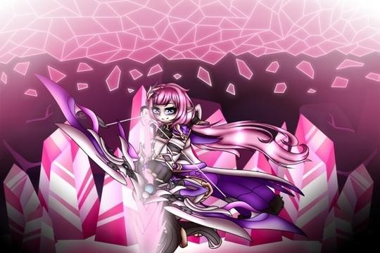 ein violettes Mangabild mit einem Mädchen, das einen Pfeil abschießen will