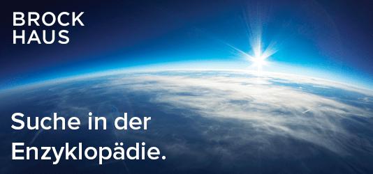 Ein Werbefoto für das Lexikon Brockhaus: er Planet Erde im Schein der aufgehenden Sonne. Darauf steht in weißer Schrift: Suche in der Enzyklopädie