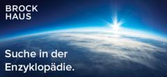 Ein Werbefoto für das Lexikon Brockhaus: er Planet Erde im Schein der aufgehenden Sonne. Darauf steht in weißer Schrift: Suche in der Enzyklopädie