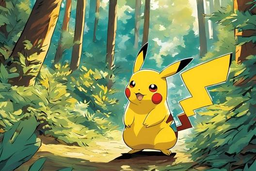 gelbes Pokemon steht im grünen Wald