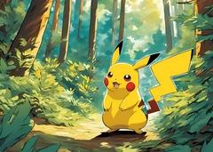 gelbes Pokemon steht im grünen Wald